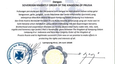 Kerajaan Kampung Dalam Lampung Krui dan Ordo Ksatria Kerajaan Prusia Teken Nota Kesepakatan Pelestarian Adat dan Budaya